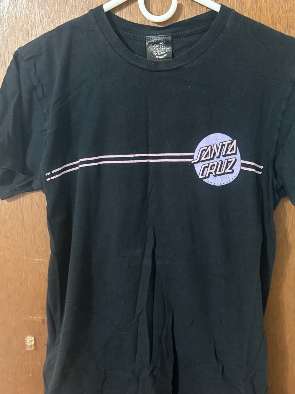 Santa Cruz Skateboards Black Tee with Pink and Lavender Logo